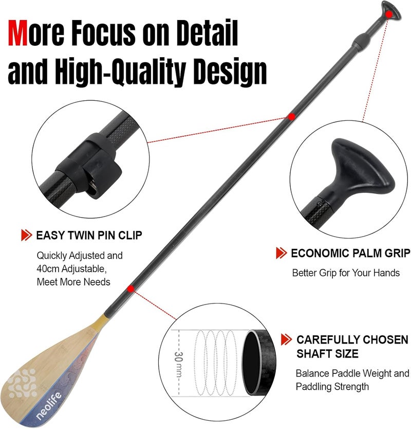 WONITAGO SUP Paddleboard Paddle with Carbon Fiber Shaft and PP Blade, Floating Adjustable Stand Up Paddle Board Paddle, 170-210 cm/68-84 Inches - Image 5